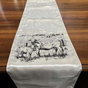 Printed White Satin Table Runner