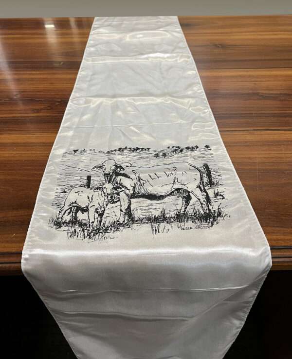 Printed White Satin Table Runner